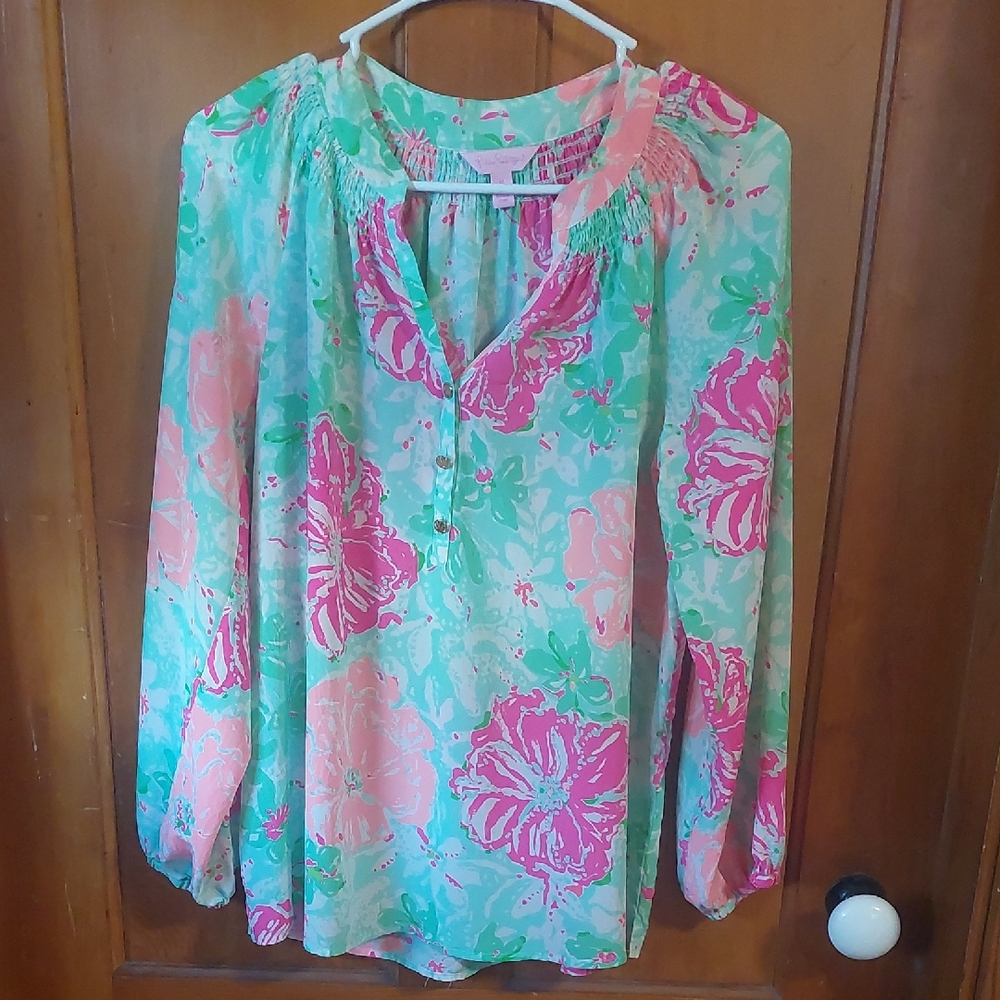 Lilly Pulitzer Pink and Green Floral Blouse